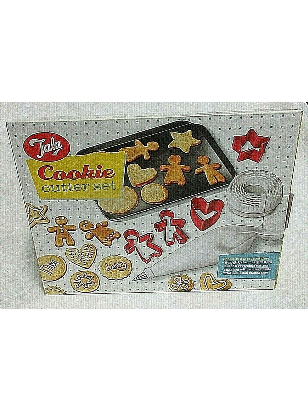 Tala Christmas 4 Cookie Cutters Set with Icing Bag and Nozzle & Mini Baking Tray